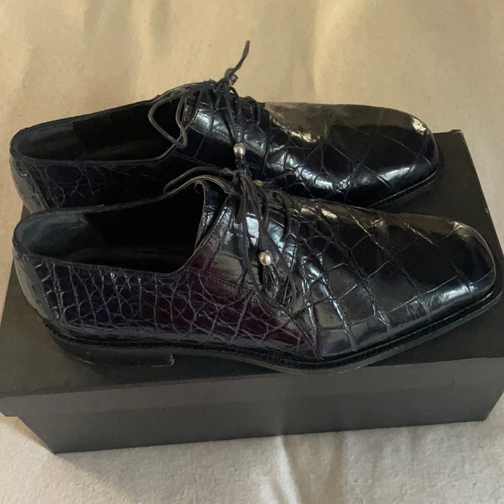 Fennix Italy Alligator Navy Oxfords Size 10